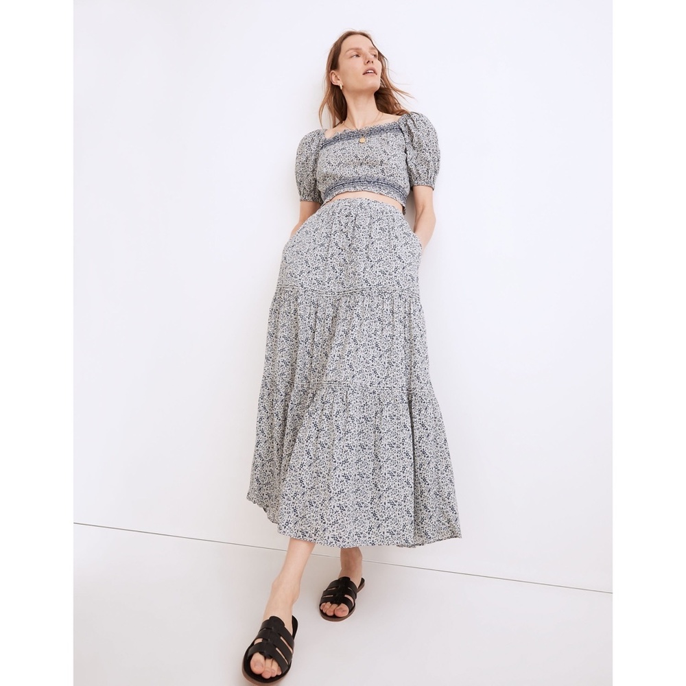 MADEWELL ✨NWT✨ Button Front Tiered Maxi Skirt in Florentine Floral Blue Sz XS